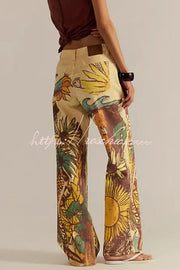 Doodle Print Wide Leg Jeans – Mid Rise, Loose Fit