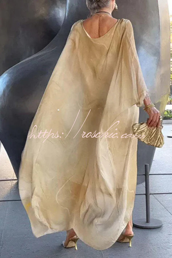 Printed Batwing Sleeve Loose Maxi Dress – Resort Style