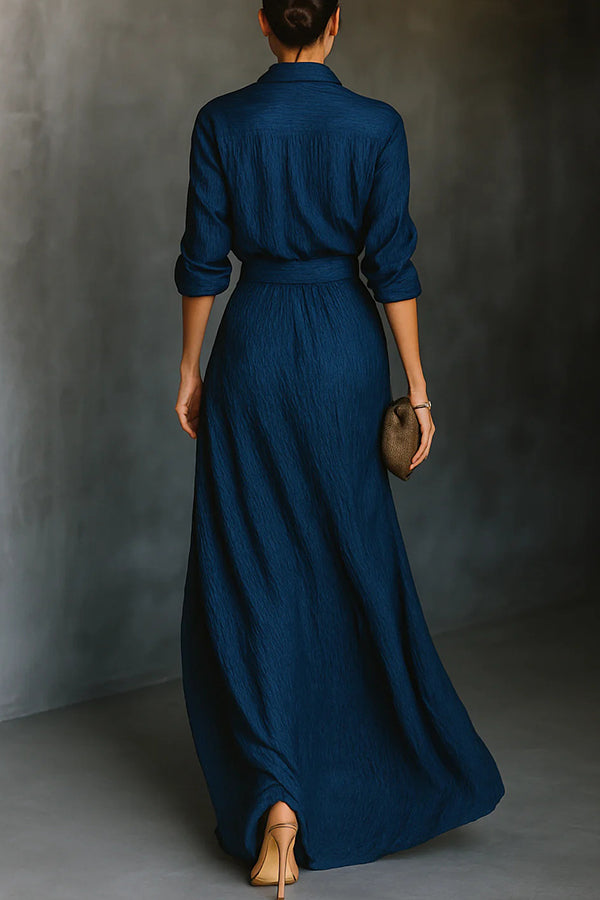 Pleated Maxi Skirt & Collared Shirt Set – Long Sleeve