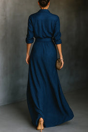 Pleated Maxi Skirt & Collared Shirt Set – Long Sleeve