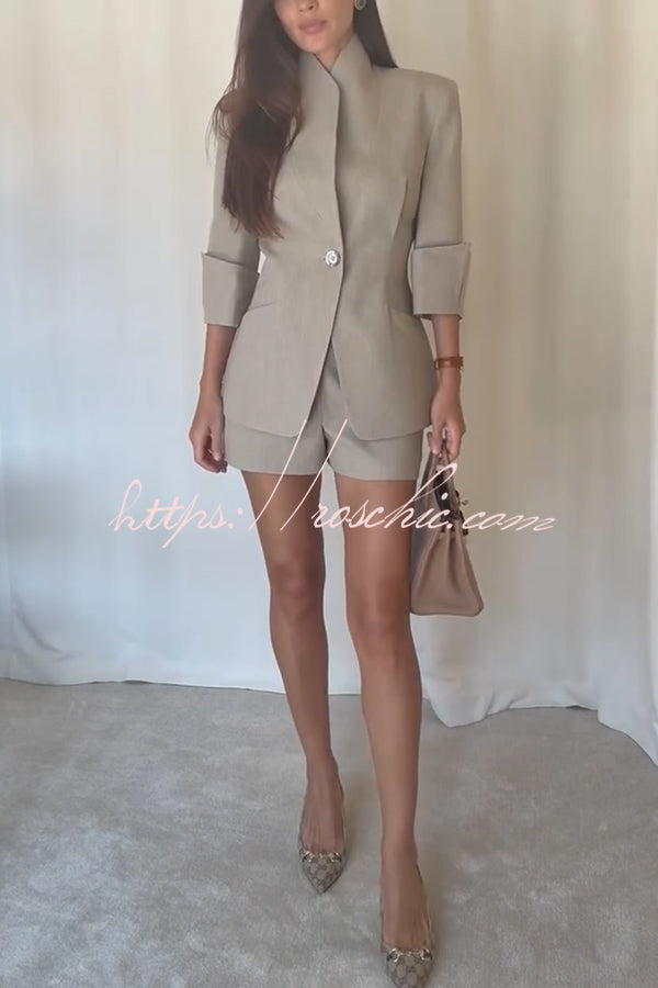 Ensemble blazer et short taille haute en mélange de lin | Bureau décontracté