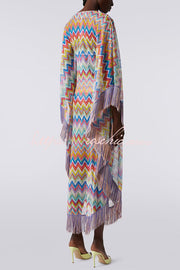 Knit Zigzag Fringe Trim Vacation Maxi Dress | One Size