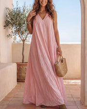 Flowy Boho V-Neck Halter Maxi Dress