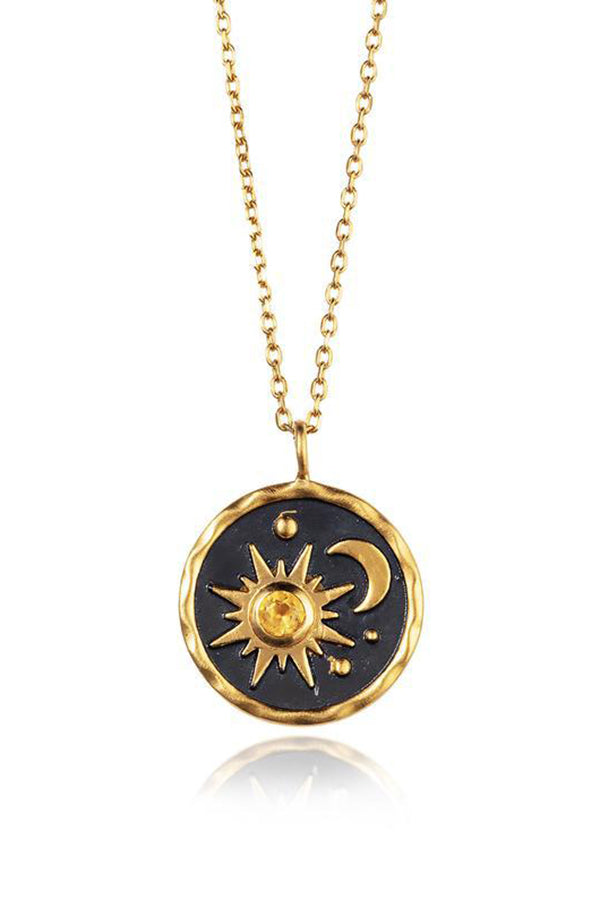 Vintage Sun Moon Zircon Necklace in Gold and Silver