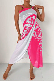 Butterfly Print Color-Block Midi Dress – Resort Cover-Up