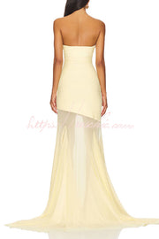 Off-Shoulder Mesh Panel Sleeveless Fitted Maxi Dress