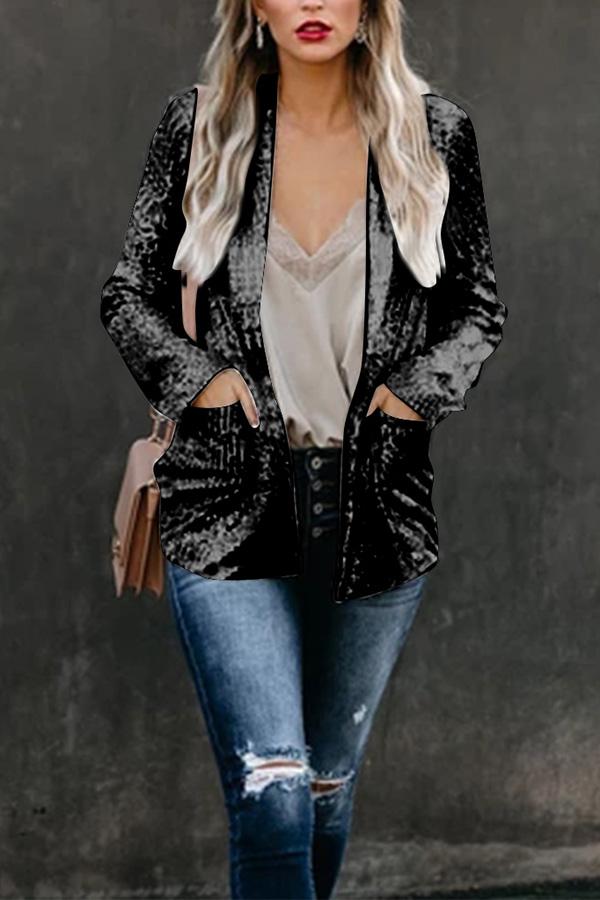 Long Sleeve Sequin Blazer with Lapel Collar