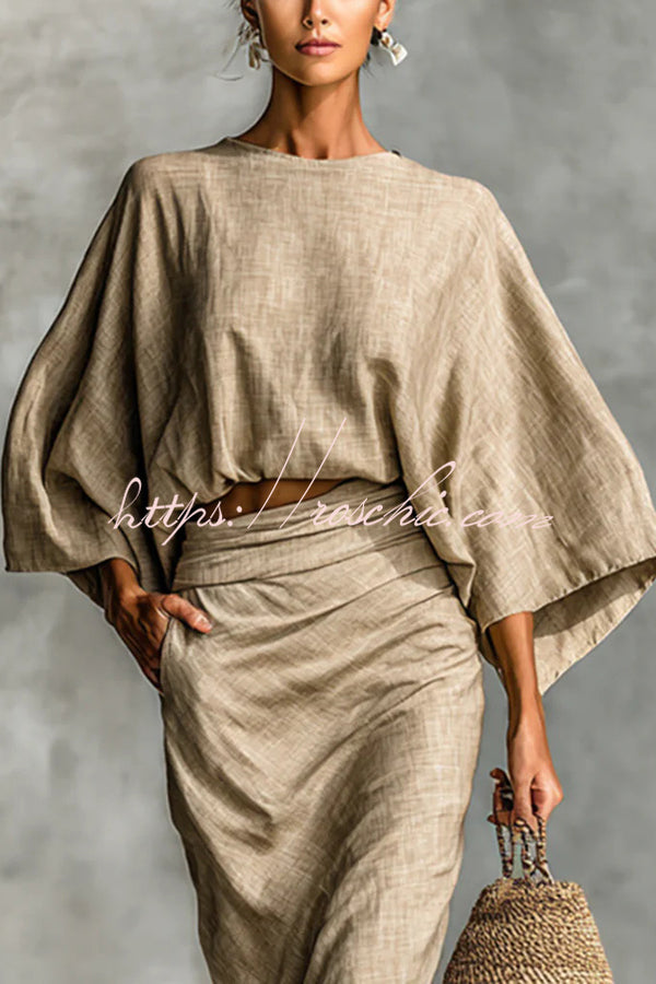 Linen Blend Batwing Sleeve Top & Maxi Skirt Set