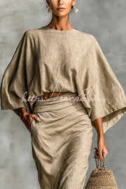 Linen Blend Batwing Sleeve Top & Maxi Skirt Set