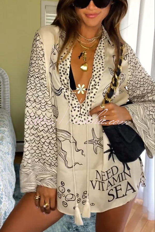 Satin Letter Print Shirt & Shorts Set | Loose Vacation Two-Piece