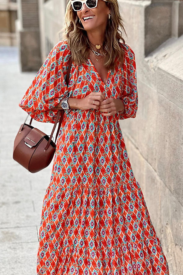 Puff Sleeve Tiered Midi Dress for Vacation