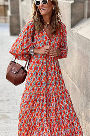 Puff Sleeve Tiered Midi Dress for Vacation