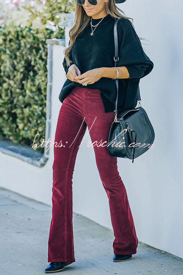 Women's Corduroy Bell Bottom Pants with Elastic Waist