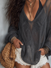 Smoke Grey Lightweight Knit Blouse for Travel & Vacation