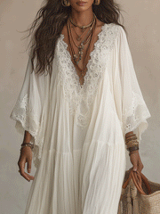 Cream White Boho Maxi Dress | Flowy Tiered Vacation Dress