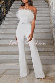 Feather Off-Shoulder Sleeveless Jumpsuit | Casual Long Fit