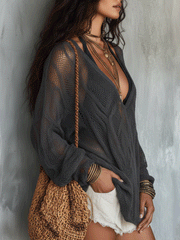 Smoke Grey Lightweight Knit Blouse for Travel & Vacation