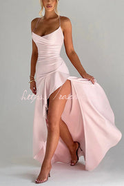 Backless Lace-Up Ruffle Maxi Dress – Spaghetti Strap