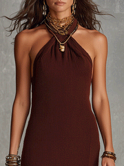 Ribbed Knit Halter Maxi Dress with Side Slit