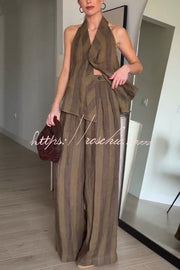 Striped Linen Blend Halter Top & Wide Leg Pants Set