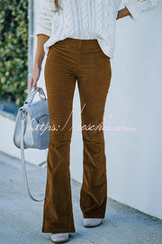 Women's Corduroy Bell Bottom Pants with Elastic Waist