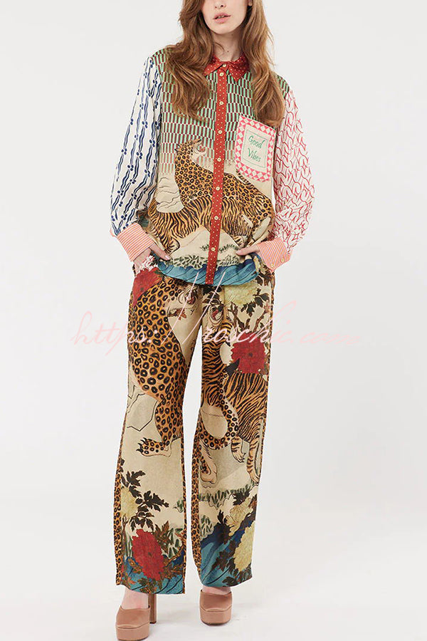 Tiger Print Long Sleeve Shirt and Pants Set – Loose Fit