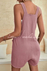 Linen Blend Sleeveless Romper with Pockets – Loose Fit