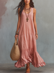 Dusty Rose Flæsekant ærmeløs Maxikjole