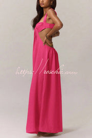 Women's Wide-Leg Jumpsuit – Square Neck Sleeveless Loose Fit