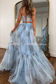 Satin Bow Lace-Back Crop Tank & Tulle Maxi Skirt Set