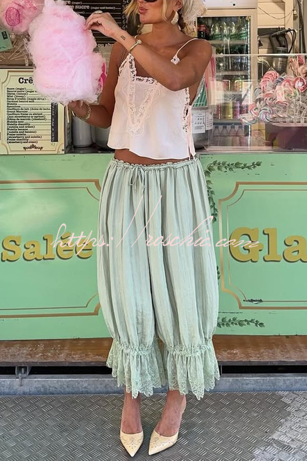 Elastic Waist Lace Hem Bloomer Pants – Loose Fit
