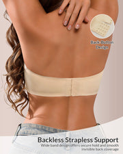 Seamless Strapless Push-Up Bandeau Bra with Anti-Slip Grip