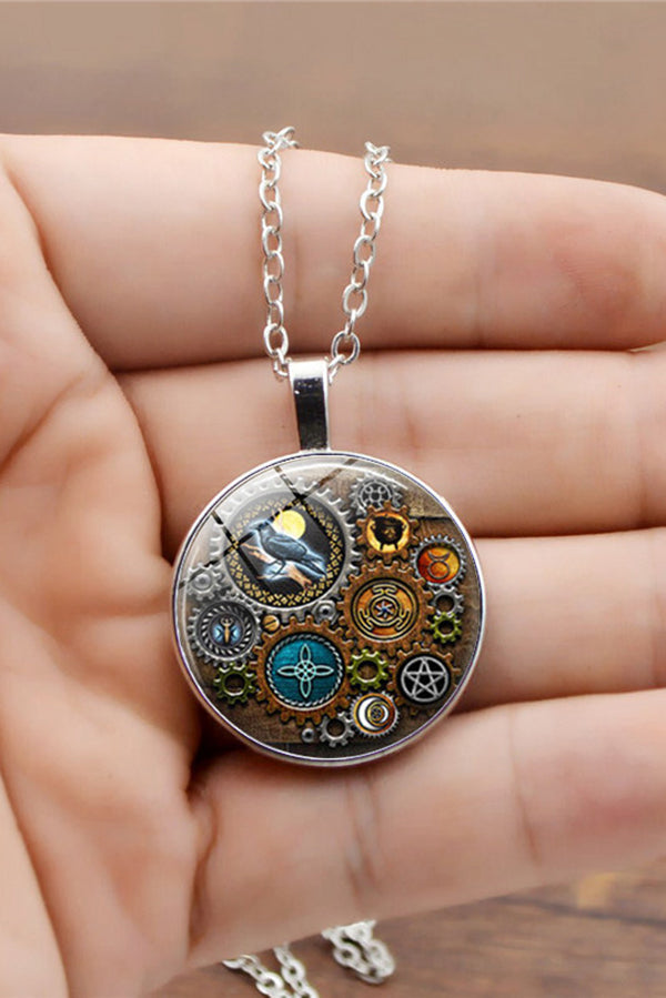 Steampunk Mechanical Gear Pendant Necklace with Glass Gem