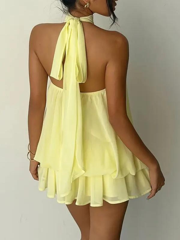 Women's Summer Fashion Party Halter Tie Back Mini Dress, Slim-Fitting Casual Elegant Short Sleeveless Dress for Home Outdoor City Style