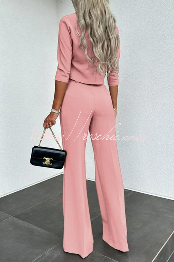 High Neck Crop Top & High-Rise Flare Pants Set