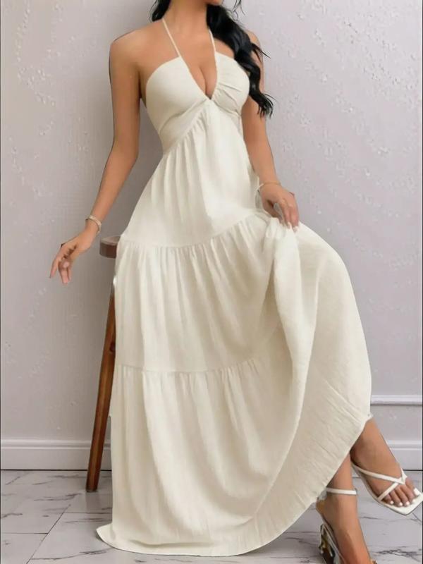 Women's Plain Dress, Summer Clothes Women, Casual Sleeveless Backless Dress for Beach Holiday Vacation, Ladies Summer Clothes