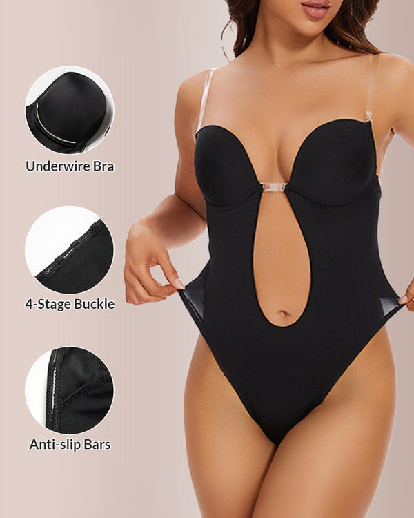 U-Plunge Backless Shapewear Bodysuit with Underwire