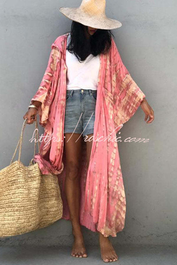 Tie-Dye Hooded Kimono Cover-Up
