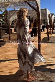 Cache-maillot kimono en mélange de lin tie-dye