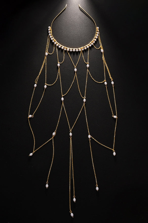 Pearl Mesh Tassel Headband for Women