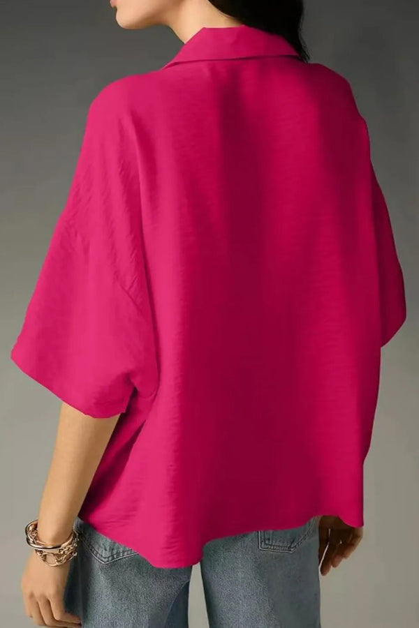 Chemise décontractée ample à manches courtes et col en V pour femme