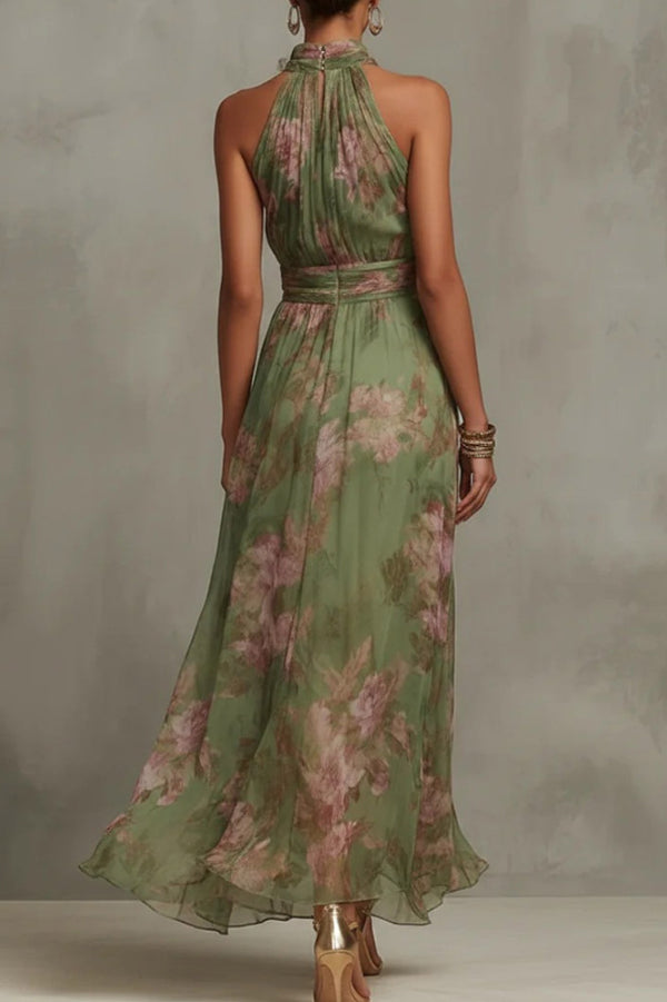 Floral Print Halter Neck Maxi Dress | Vacation Casual