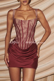 Floral Lace Corset Mini Dress with Satin Hem