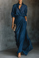 Pleated Maxi Skirt & Collared Shirt Set – Long Sleeve