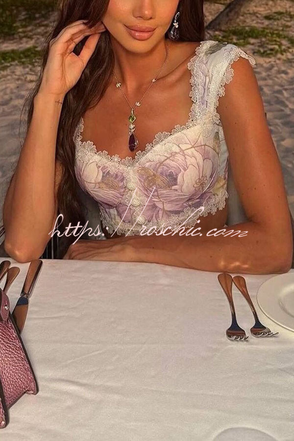 Floral Lace Sweetheart Tank & High-Rise Maxi Skirt Set