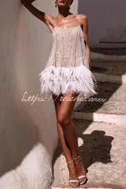 Sequin Feather Fringe Mesh Mini Dress – Party Sleeveless