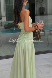 Floral Chiffon Strapless Maxi Dress – Off Shoulder Party Gown