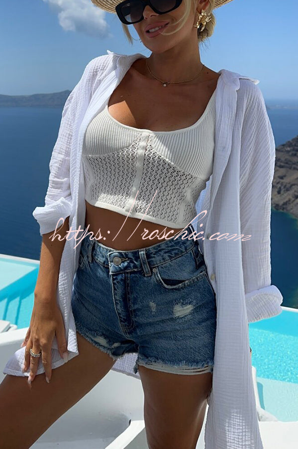 Linen Blend Sequin Oversized Shirt | Vacation Cover-Up