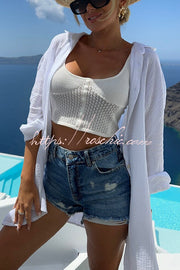 Linen Blend Sequin Oversized Shirt | Vacation Cover-Up
