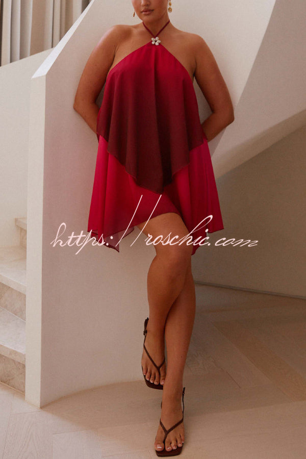 Gradient Halter Neck Backless Mini Dress – Loose Fit